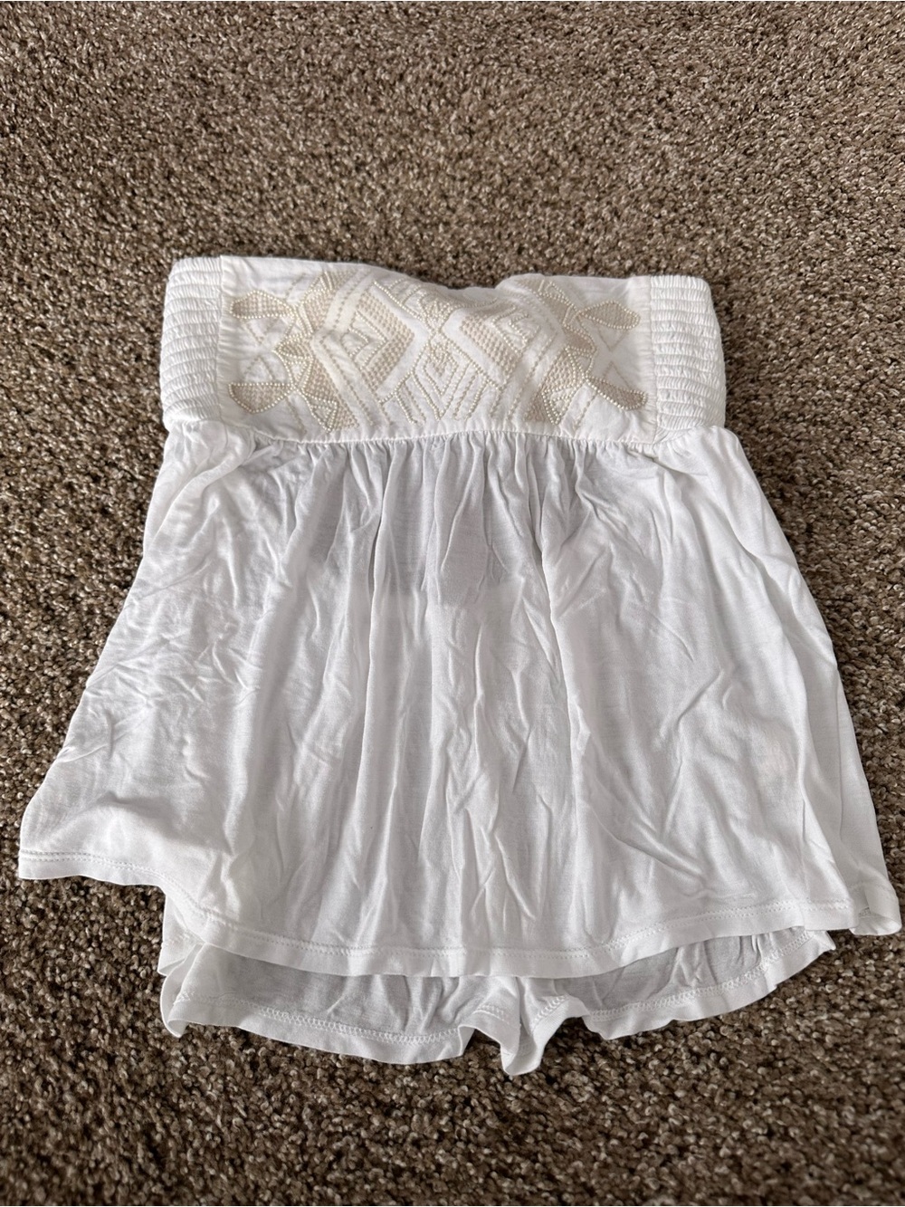 American Eagle Outfitters White Strapless Romper with Embroidered Waistband